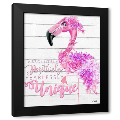 Fearlessly Unique Flamingo Black Modern Wood Framed Art Print with Double Matting by Sheena Pike Art