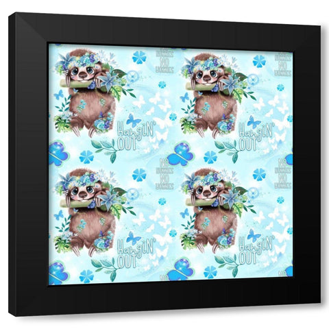 Just Hangin Sloth Pattern Black Modern Wood Framed Art Print by Sheena Pike Art