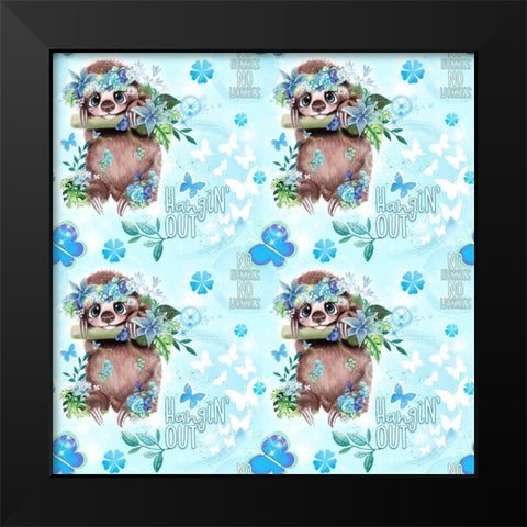 Just Hangin Sloth Pattern Black Modern Wood Framed Art Print by Sheena Pike Art