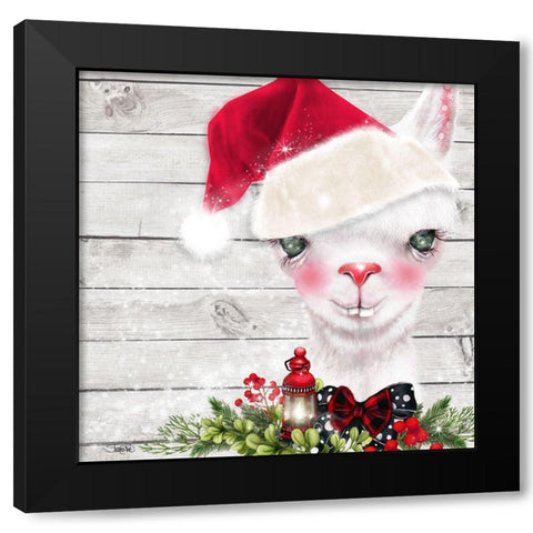 Christmas Llama Black Modern Wood Framed Art Print by Sheena Pike Art