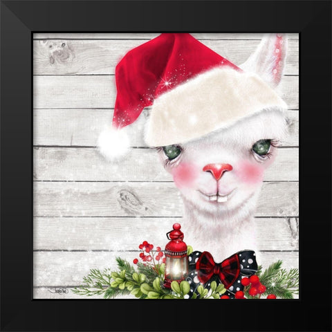Christmas Llama Black Modern Wood Framed Art Print by Sheena Pike Art