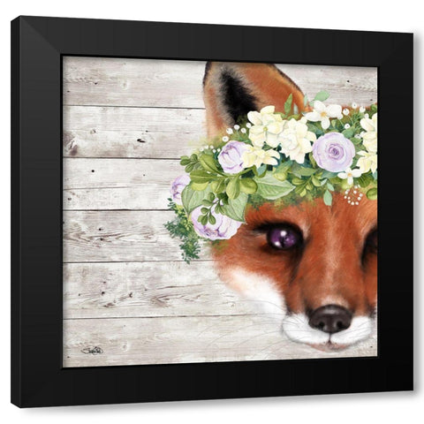 Peek a Boo Sweet Fox Black Modern Wood Framed Art Print by Sheena Pike Art
