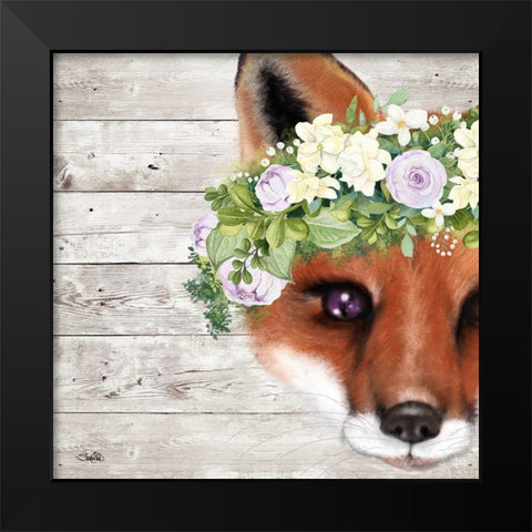 Peek a Boo Sweet Fox Black Modern Wood Framed Art Print by Sheena Pike Art