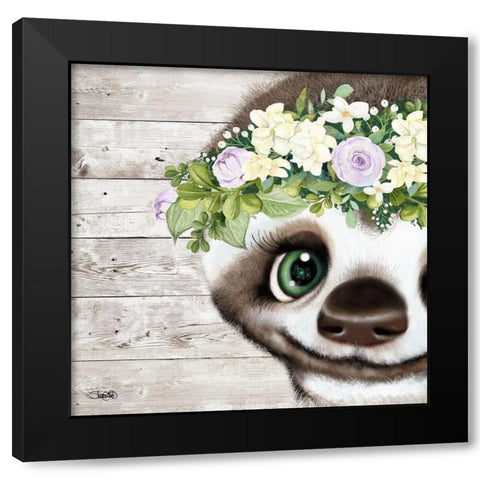 Peek a Boo Sweet Sloth Black Modern Wood Framed Art Print by Sheena Pike Art
