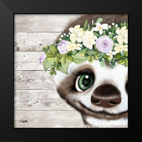 Peek a Boo Sweet Sloth Black Modern Wood Framed Art Print by Sheena Pike Art