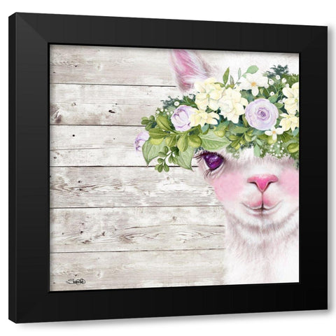 Peek a Boo Sweet Llama Black Modern Wood Framed Art Print by Sheena Pike Art