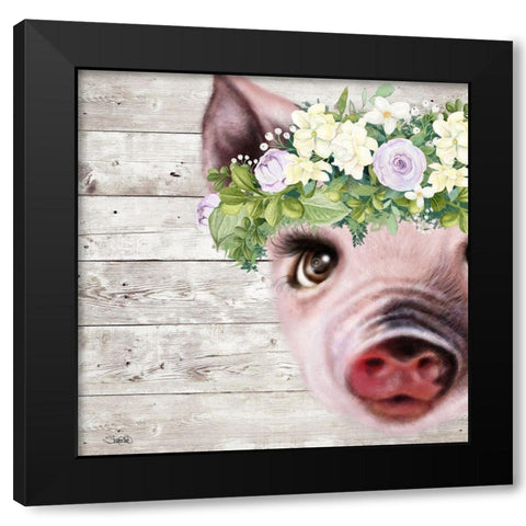 Peek a Boo Sweet Piglet Black Modern Wood Framed Art Print by Sheena Pike Art