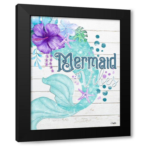 Mermaid Vibes Black Modern Wood Framed Art Print by Sheena Pike Art