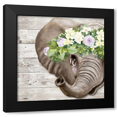 Peek a Boo Sweet Elephant Black Modern Wood Framed Art Print with Double Matting by Sheena Pike Art