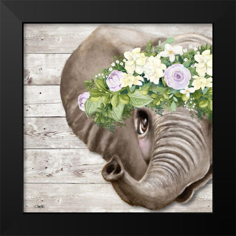 Peek a Boo Sweet Elephant Black Modern Wood Framed Art Print by Sheena Pike Art