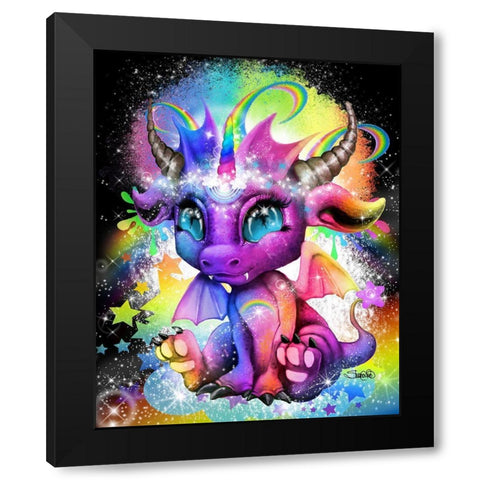 Rainbowcorn - Lil DragonZ Black Modern Wood Framed Art Print by Sheena Pike Art