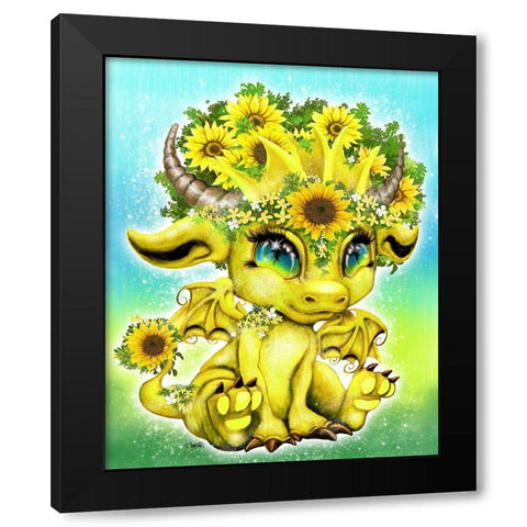 Sunflower - Lil DragonZ Black Modern Wood Framed Art Print with Double Matting by Sheena Pike Art