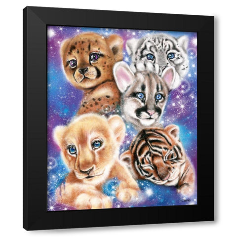 Galaxy Wild Kitten Cubs Black Modern Wood Framed Art Print with Double Matting by Sheena Pike Art