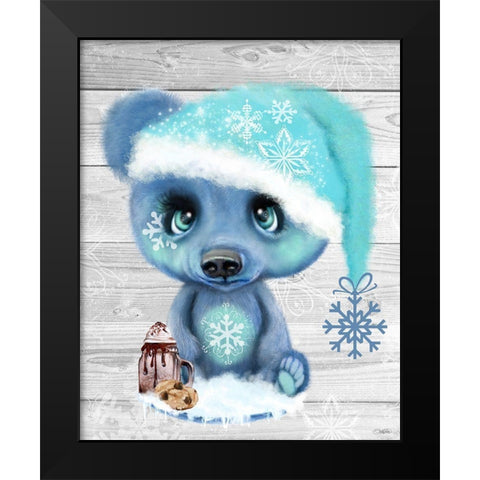 Winter Cocoa Bear Black Modern Wood Framed Art Print by Sheena Pike Art