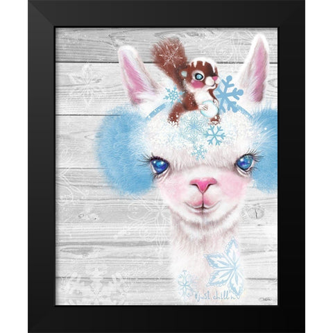 Winter Llama Black Modern Wood Framed Art Print by Sheena Pike Art