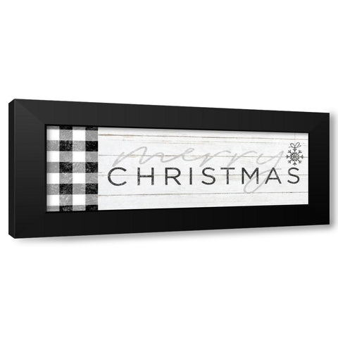 Merry Christmas Black and White Plaid Black Modern Wood Framed Art Print by Sheena Pike Art