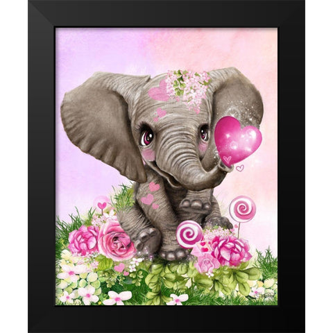 Elephant Kisses Black Modern Wood Framed Art Print by Sheena Pike Art