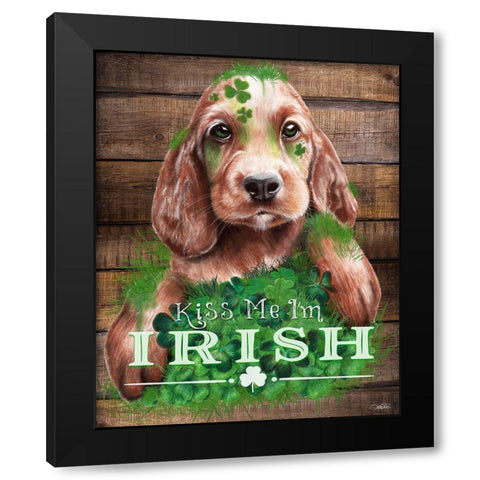 Kiss me Im Irish Puppy Black Modern Wood Framed Art Print with Double Matting by Sheena Pike Art