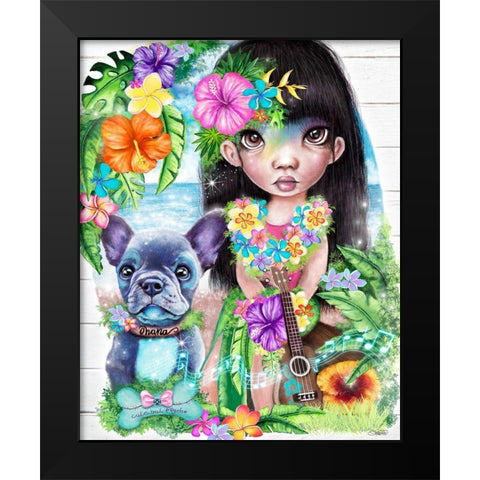 A Hawaiin Girl and her Dog Black Modern Wood Framed Art Print by Sheena Pike Art