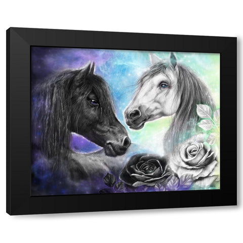 Opposites Attract - Light and Dark Horse Black Modern Wood Framed Art Print with Double Matting by Sheena Pike Art