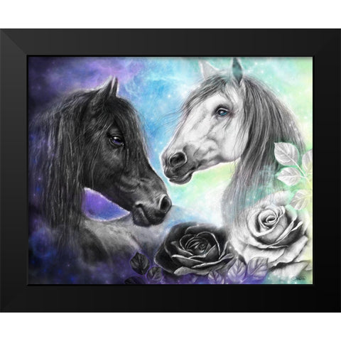 Opposites Attract - Light and Dark Horse Black Modern Wood Framed Art Print by Sheena Pike Art