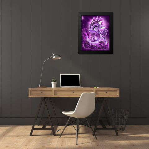 February - Amethyst - Birthstone Lil Dragonz Black Modern Wood Framed Art Print by Sheena Pike Art