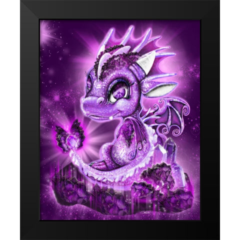 February - Amethyst - Birthstone Lil Dragonz Black Modern Wood Framed Art Print by Sheena Pike Art