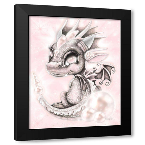 June - Pearl - Birthstone Lil Dragonz Black Modern Wood Framed Art Print with Double Matting by Sheena Pike Art