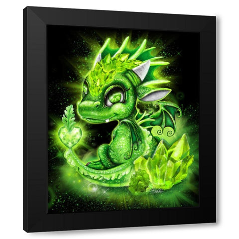 August - Peridot - Birthstone Lil Dragonz Black Modern Wood Framed Art Print by Sheena Pike Art
