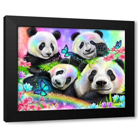 Best Buddies - Rainbow Pandas Black Modern Wood Framed Art Print by Sheena Pike Art