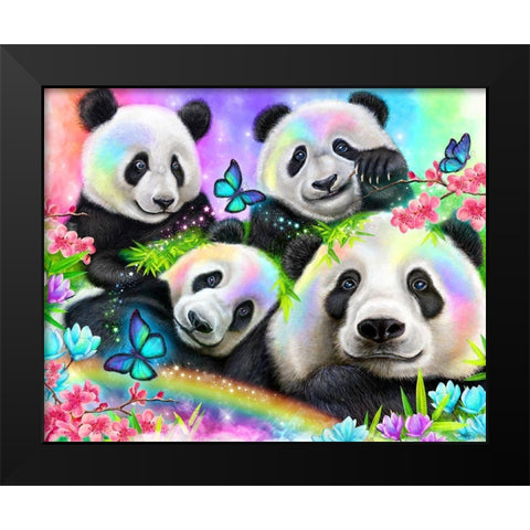 Best Buddies - Rainbow Pandas Black Modern Wood Framed Art Print by Sheena Pike Art