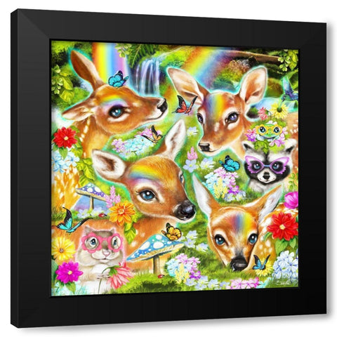 Fawns n Flowers Black Modern Wood Framed Art Print with Double Matting by Sheena Pike Art