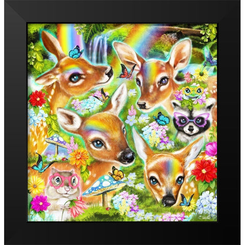 Fawns n Flowers Black Modern Wood Framed Art Print by Sheena Pike Art
