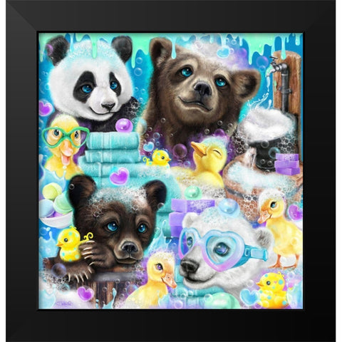 Scrub a Dub Cubs Black Modern Wood Framed Art Print by Sheena Pike Art