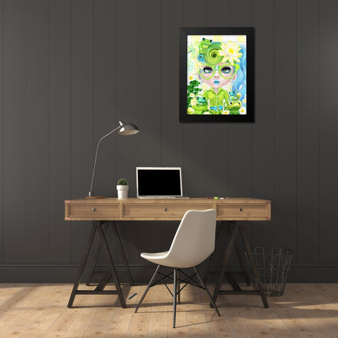 Frog Loving Felecia - Munchkinz Black Modern Wood Framed Art Print by Sheena Pike Art