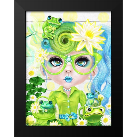 Frog Loving Felecia - Munchkinz Black Modern Wood Framed Art Print by Sheena Pike Art