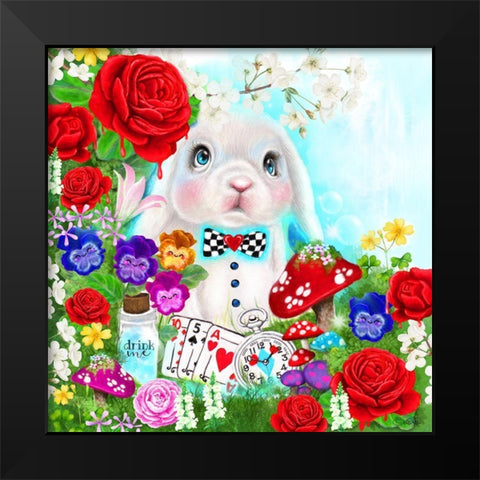 The White Rabbit Black Modern Wood Framed Art Print by Sheena Pike Art