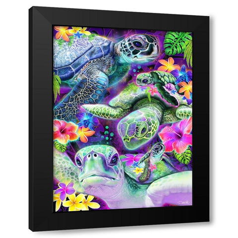 Day Dream Sea Turtles Black Modern Wood Framed Art Print with Double Matting by Sheena Pike Art