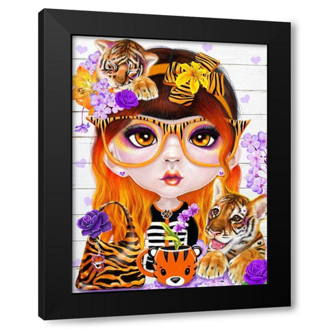 Tiger loving Tessa Munchkinz Black Modern Wood Framed Art Print by Sheena Pike Art