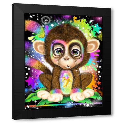 Rainbow Lil Monkey Black Modern Wood Framed Art Print with Double Matting by Sheena Pike Art