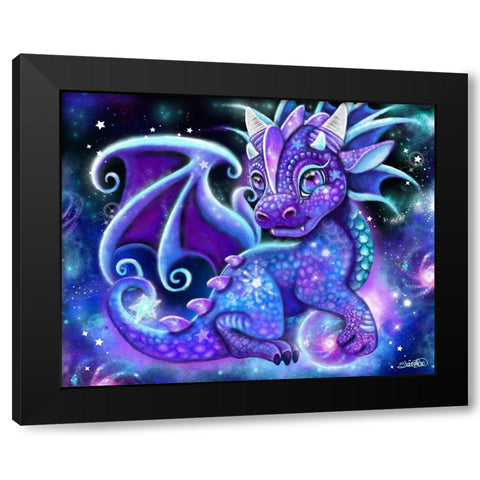 Galaxy Lil Dragonz Black Modern Wood Framed Art Print with Double Matting by Sheena Pike Art