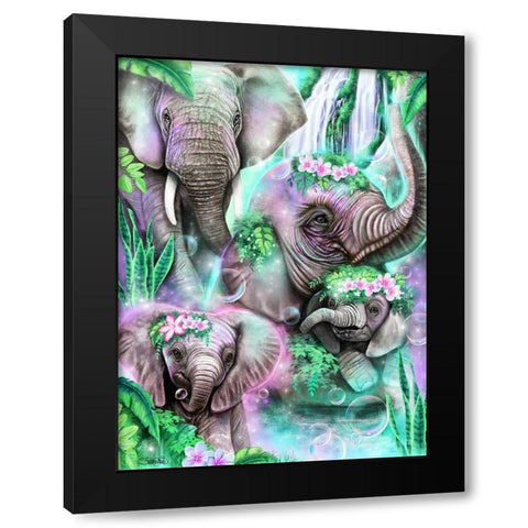 Day Dream Elephants Lagoon Black Modern Wood Framed Art Print by Sheena Pike Art
