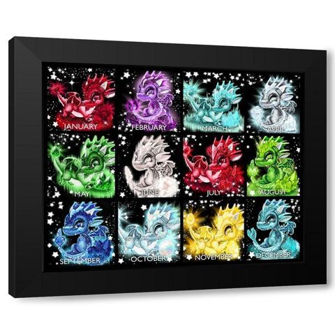 Lil Dragonz Birthstones Black Modern Wood Framed Art Print by Sheena Pike Art