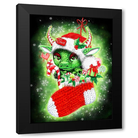 Stocking Stuffer Lil Dragonz Black Modern Wood Framed Art Print with Double Matting by Sheena Pike Art