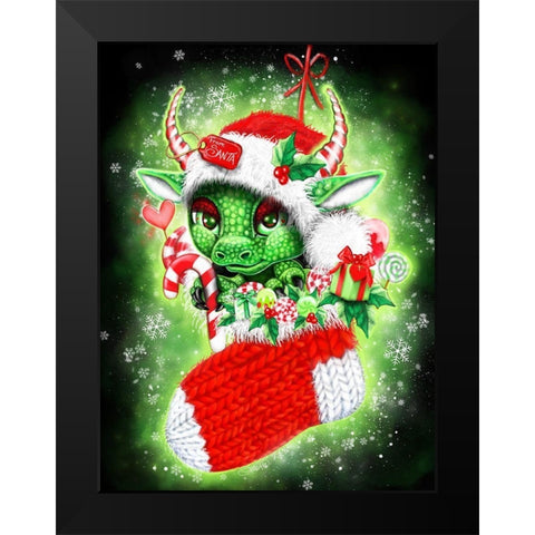 Stocking Stuffer Lil Dragonz Black Modern Wood Framed Art Print by Sheena Pike Art
