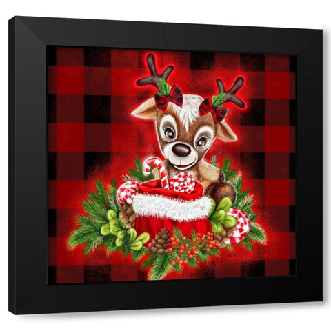 Christmas Cutie Reindeer Black Modern Wood Framed Art Print with Double Matting by Sheena Pike Art