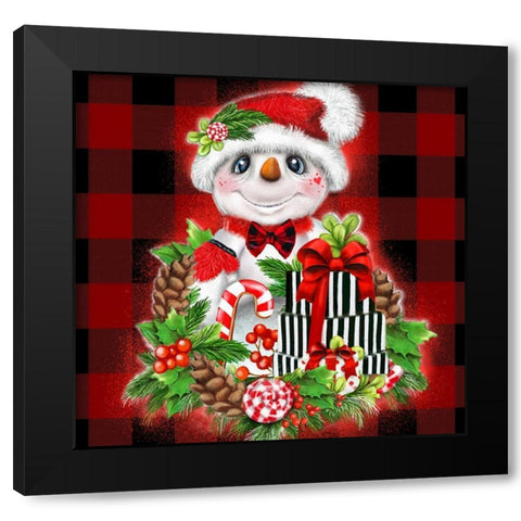 Christmas Cutie Snowman Black Modern Wood Framed Art Print with Double Matting by Sheena Pike Art
