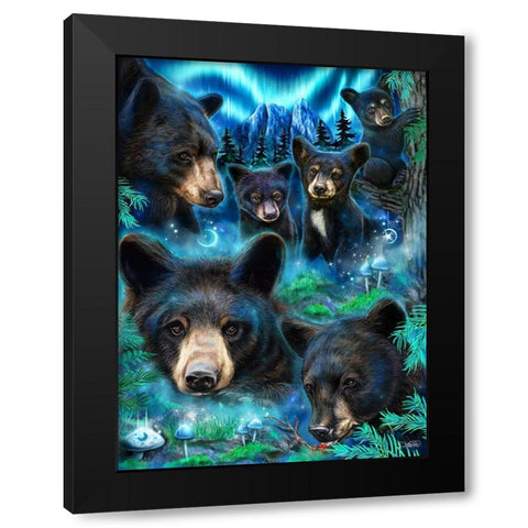 Daydream Moonlit Black Bears Black Modern Wood Framed Art Print by Sheena Pike Art