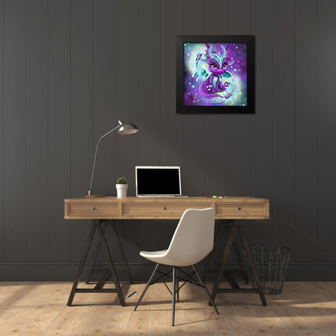 Zodiac Lil Dragonz Pisces Black Modern Wood Framed Art Print by Sheena Pike Art