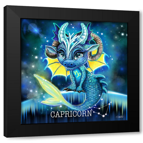 Zodiac Lil Dragonz - Capricorn Black Modern Wood Framed Art Print by Sheena Pike Art